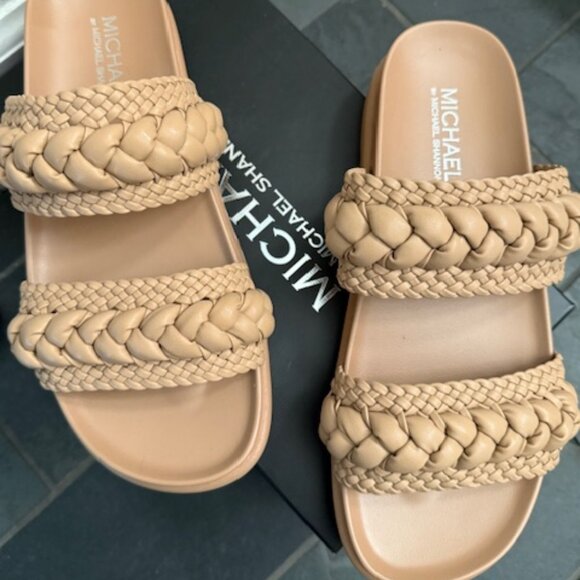 Michael Shannon Tan Braided leather sandles. SZ 9 - Picture 1 of 5